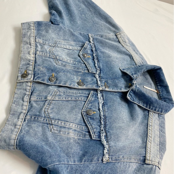 FREE PEOPLE Bedford Denim Crop Jacket Size XS Jean Cropped Boxy Dolman Batwing - Picture 9 of 14